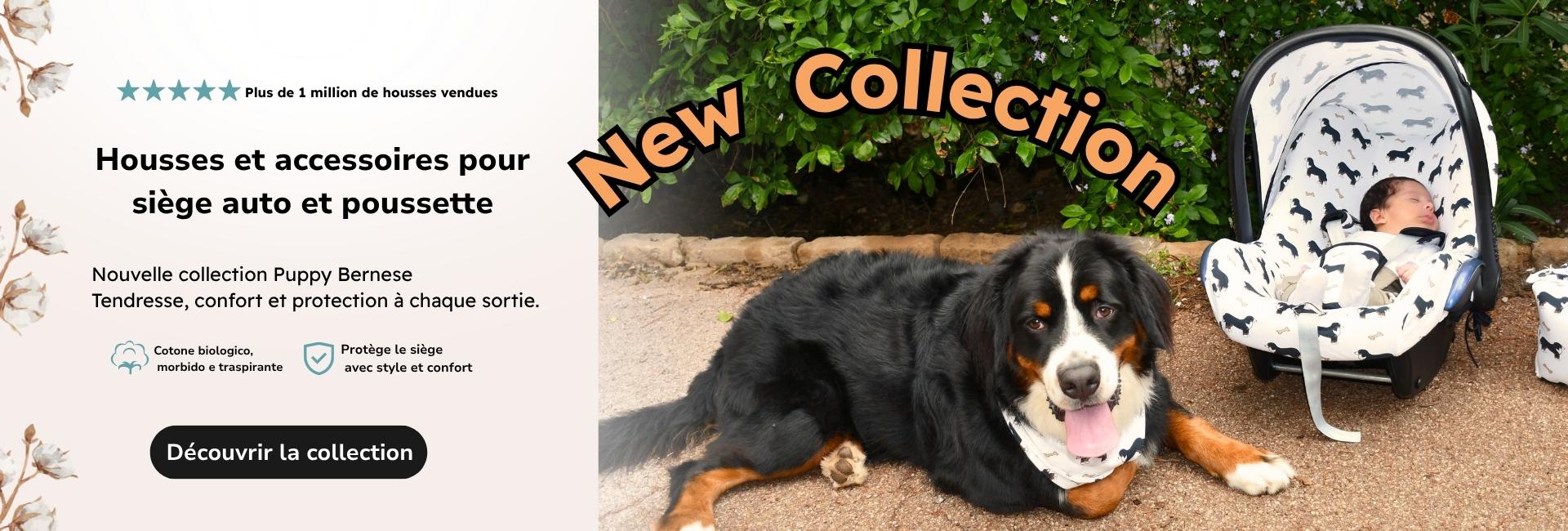 Collection Puppy Bernese avec accessoires doux pour si&egrave;ge auto et poussette by Jyoko.
